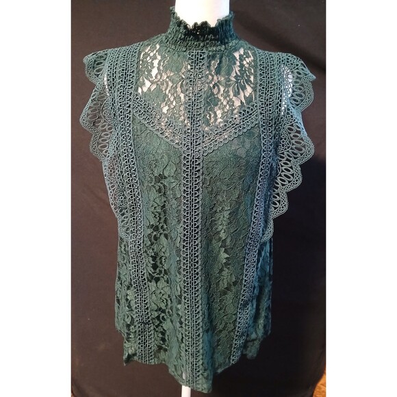 Cable & Gauge Tops - Cable & Gauge Women's Dark Green Lace Overlay Sleeveless Blouse Medium NWOT